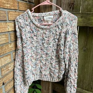 Jessica Simpson Pink and Gray Knit Crew Neck Sweater